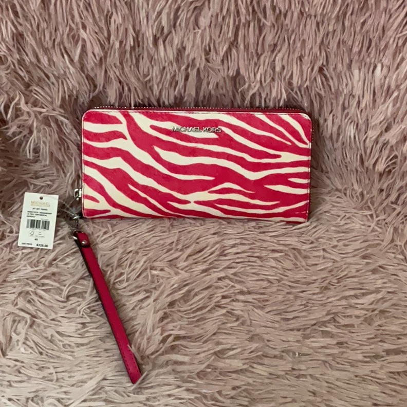 Michael Kors Pink Zebra-Print Zip Wristlet Wallet